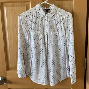 Ann Taylor Long Sleeved Blouse, Navy Polkadot, MP
